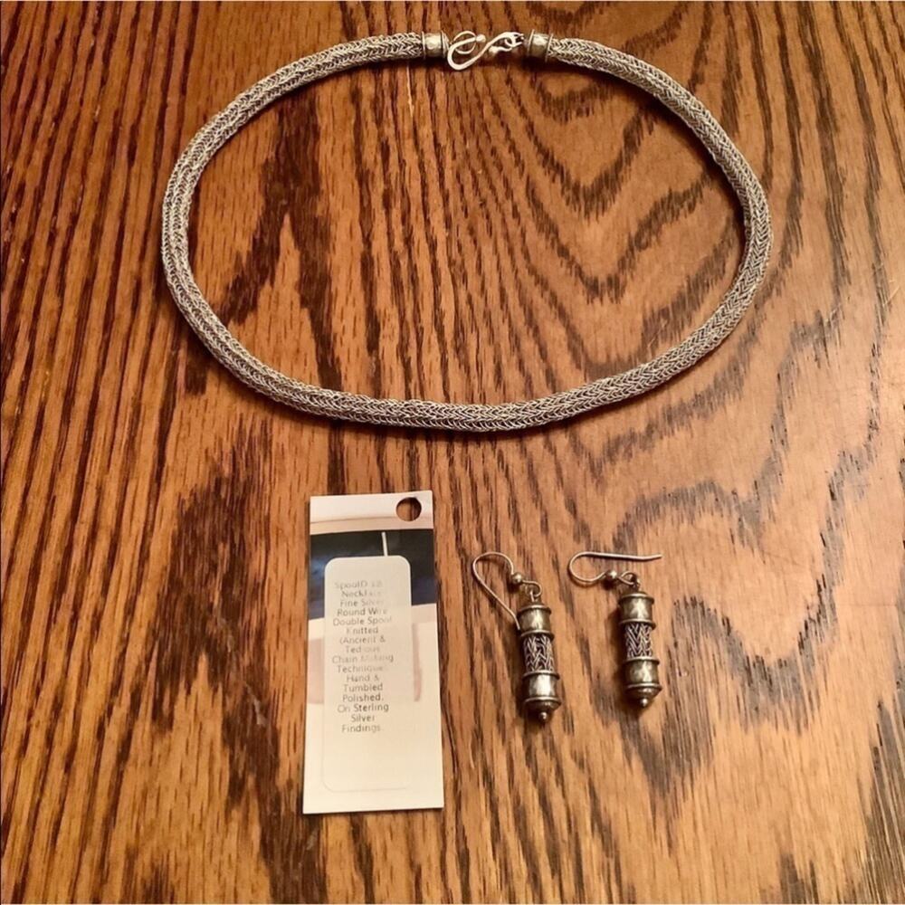 100% Silver Knitted Necklace & Earrings Set - Picture 10 of 13